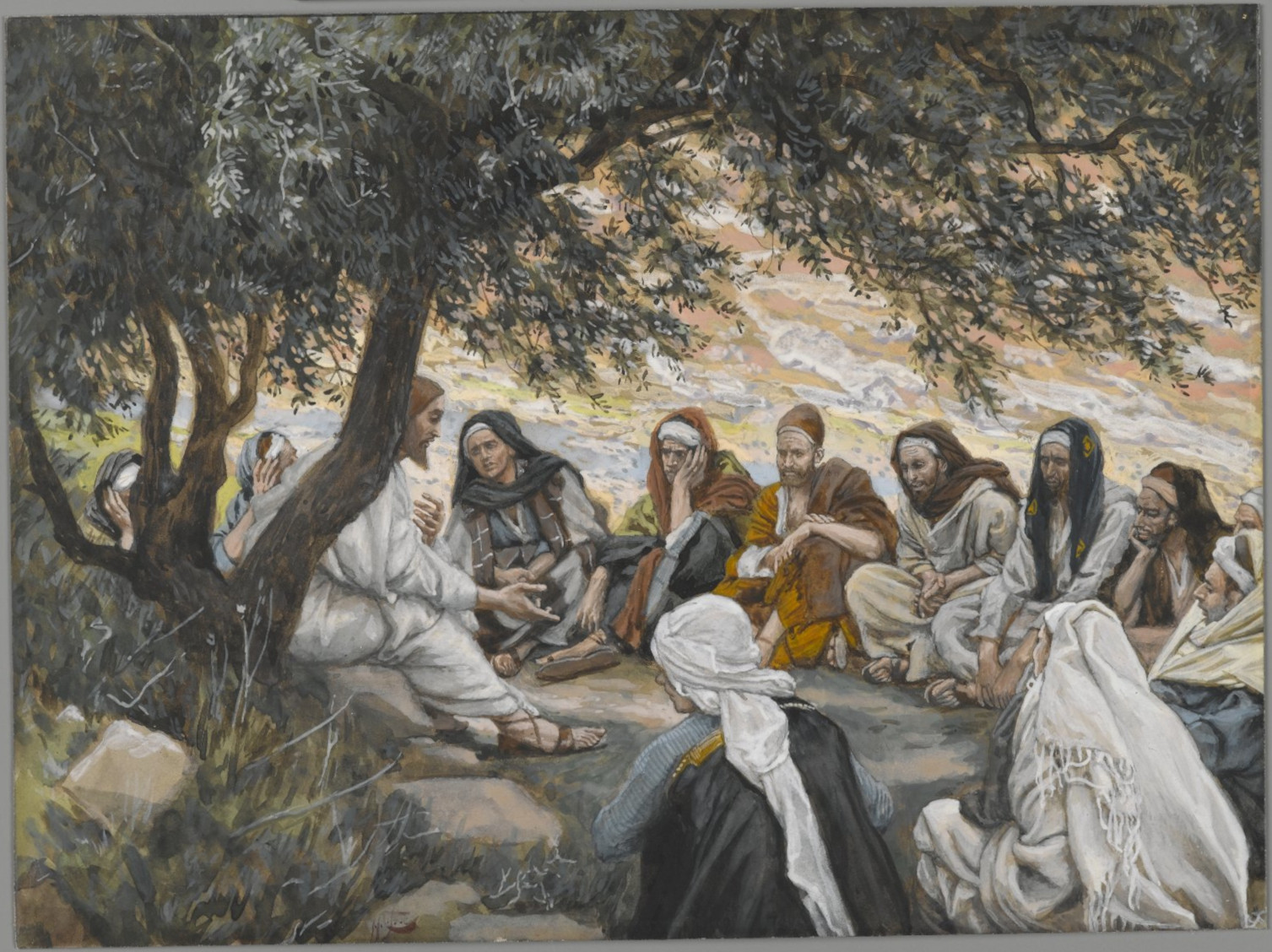James Tissot: The Exhortation to the Apostles, Brooklyn Museum: Jesus teaches the Twelve beneath a tree